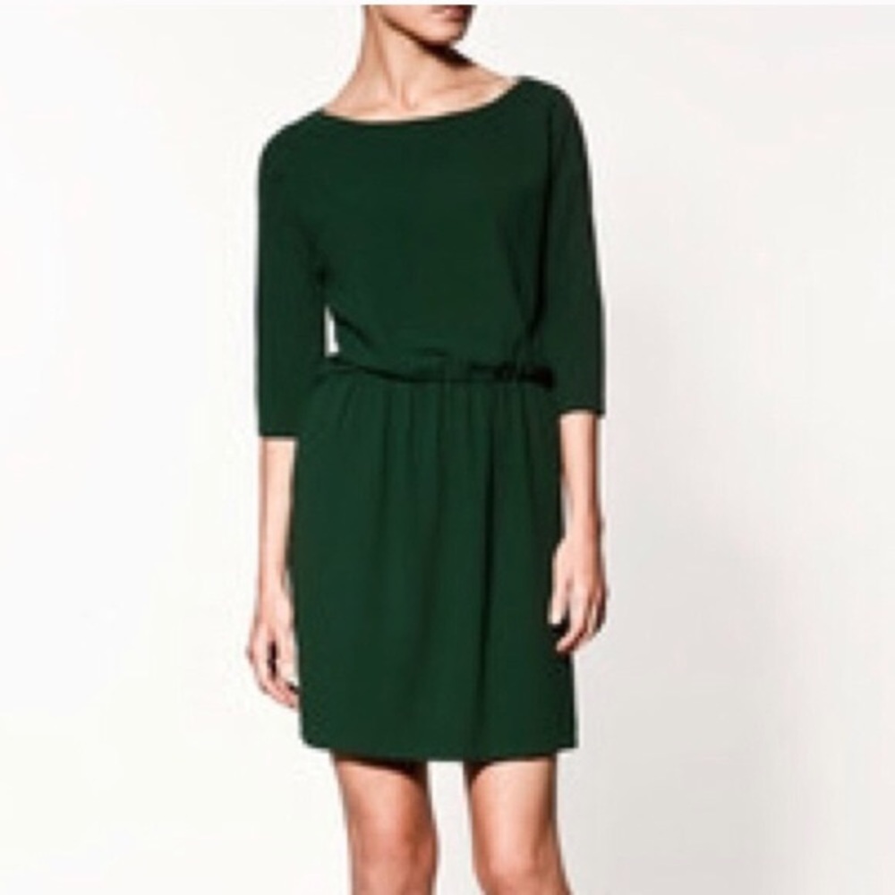 Zara green peekaboo sleeve dress. Holiday dress!